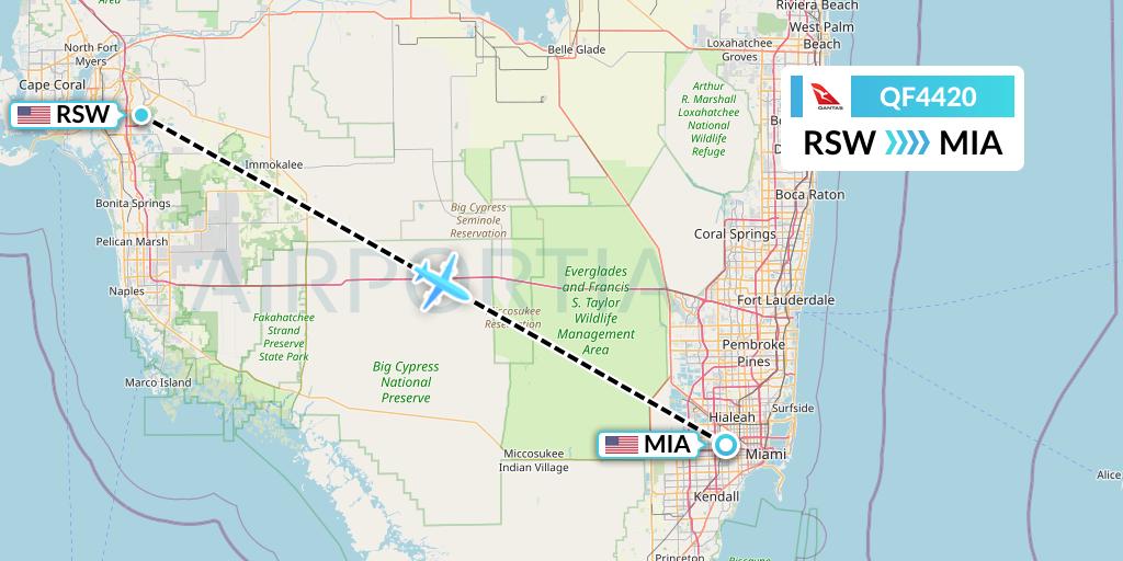 QF4420 Qantas Flight Map: Fort Myers to Miami