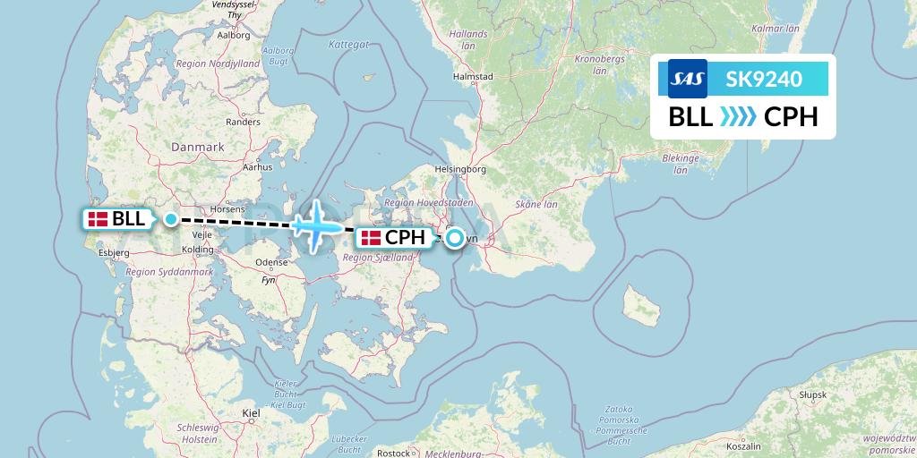 SK9240 SAS Flight Map: Billund to Copenhagen