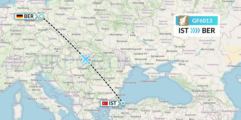 GF6013 Gulf Air Flight Map: Istanbul to Berlin