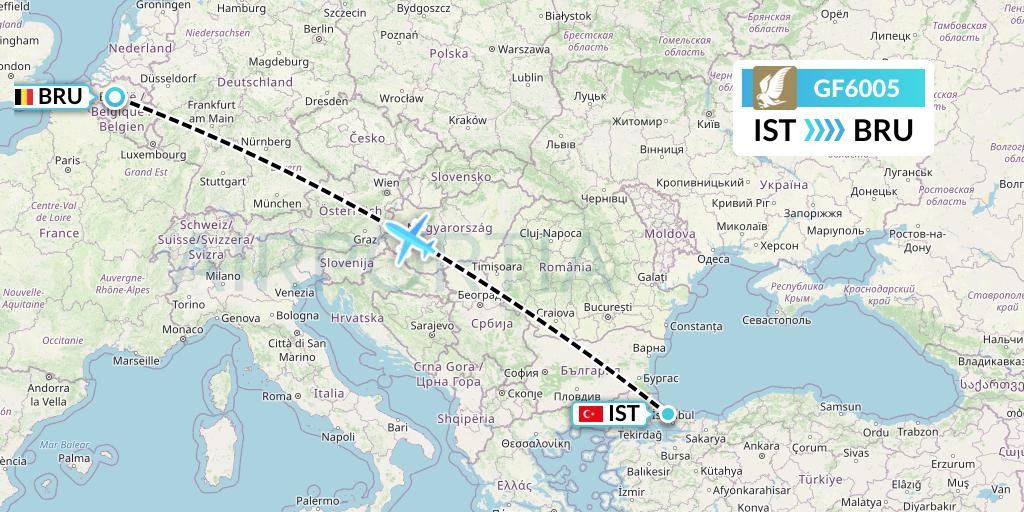 GF6005 Gulf Air Flight Map: Istanbul to Brussels