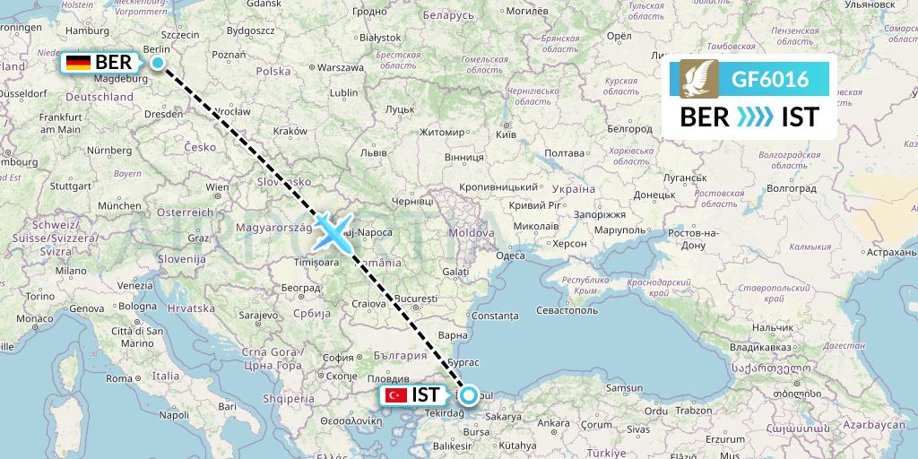 GF6016 Gulf Air Flight Map: Berlin to Istanbul