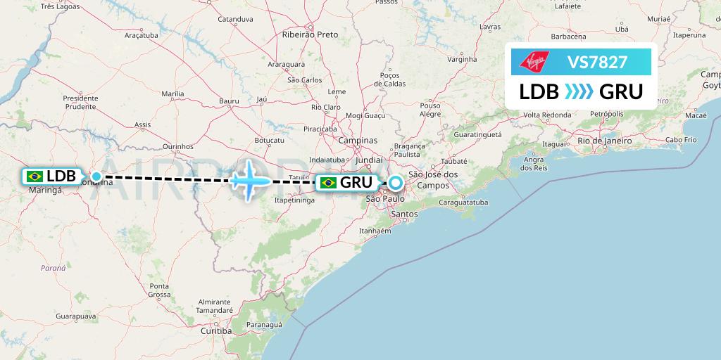 VS7827 Virgin Atlantic Airways Flight Map: Londrina to Sao Paulo