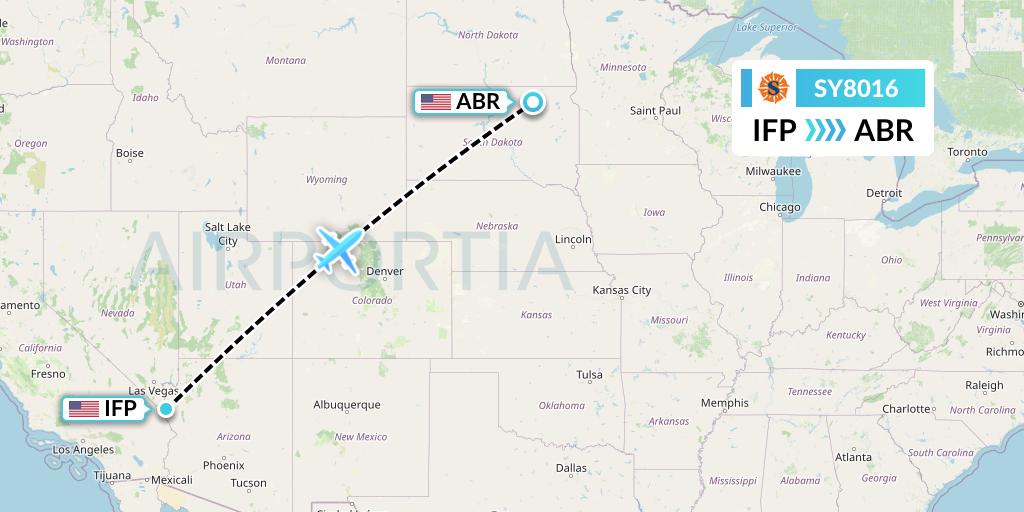 SY8016 Sun Country Airlines Flight Map: Bullhead City to Aberdeen