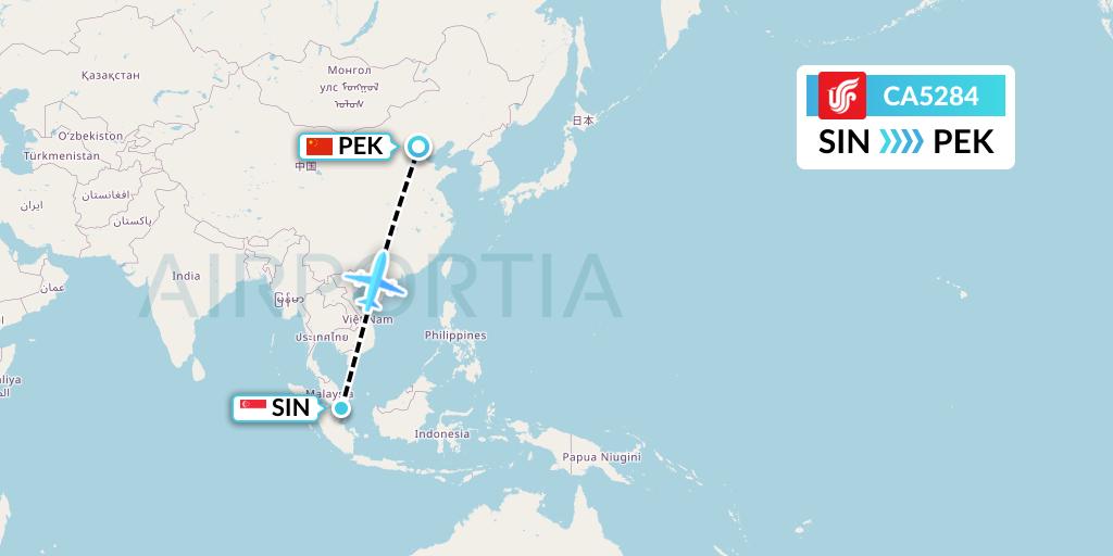 CA5284 Air China Flight Map: Singapore to Beijing