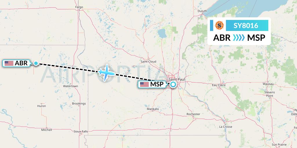 SY8016 Sun Country Airlines Flight Map: Aberdeen to Minneapolis