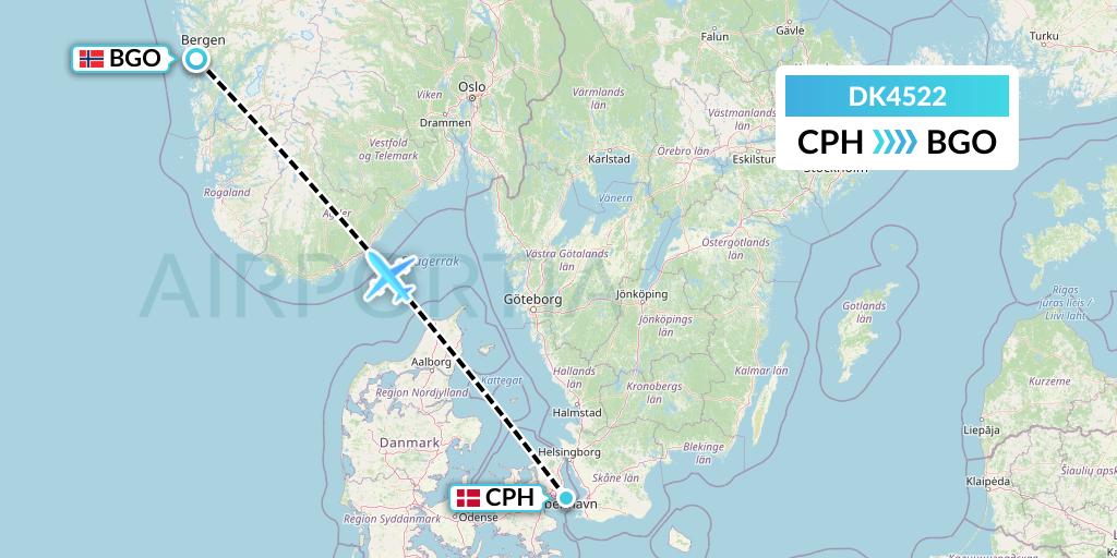 DK4522 Thomas Cook Airlines Scandinavia Flight Map: Copenhagen to Bergen