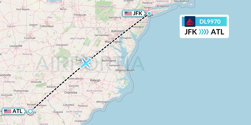 DL9970 Delta Air Lines Flight Map: New York to Atlanta