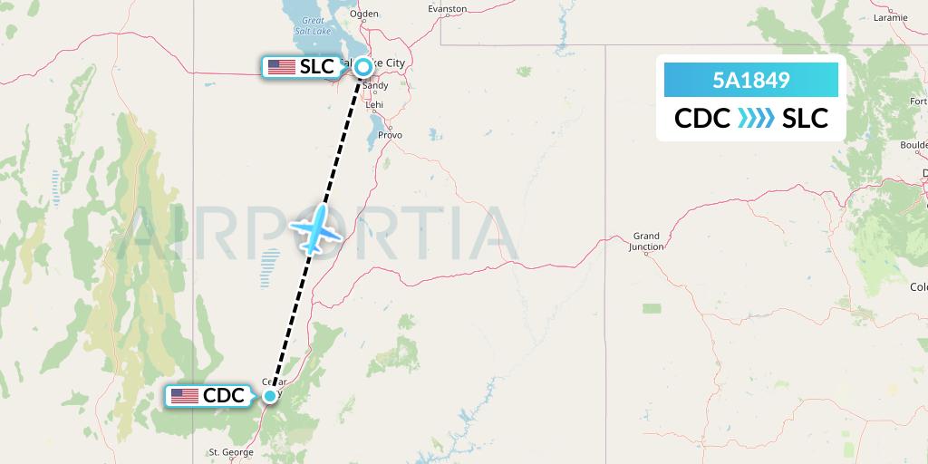 5A1849 Alpine Air Express Flight Map: Cedar City to Salt Lake City