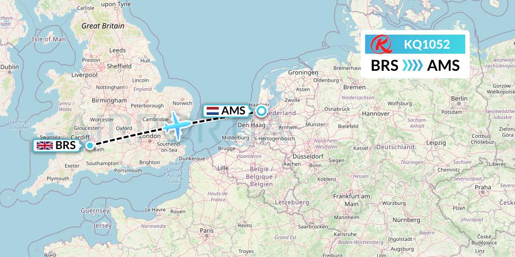 KQ1052 Kenya Airways Flight Map: Bristol to Amsterdam
