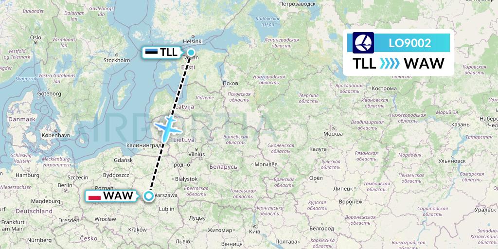 LO9002 LOT Flight Map: Tallinn to Warsaw