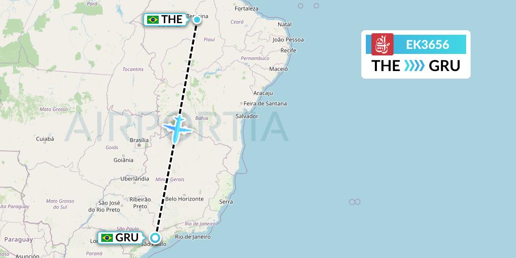 EK3656 Emirates Flight Map: Teresina to Sao Paulo