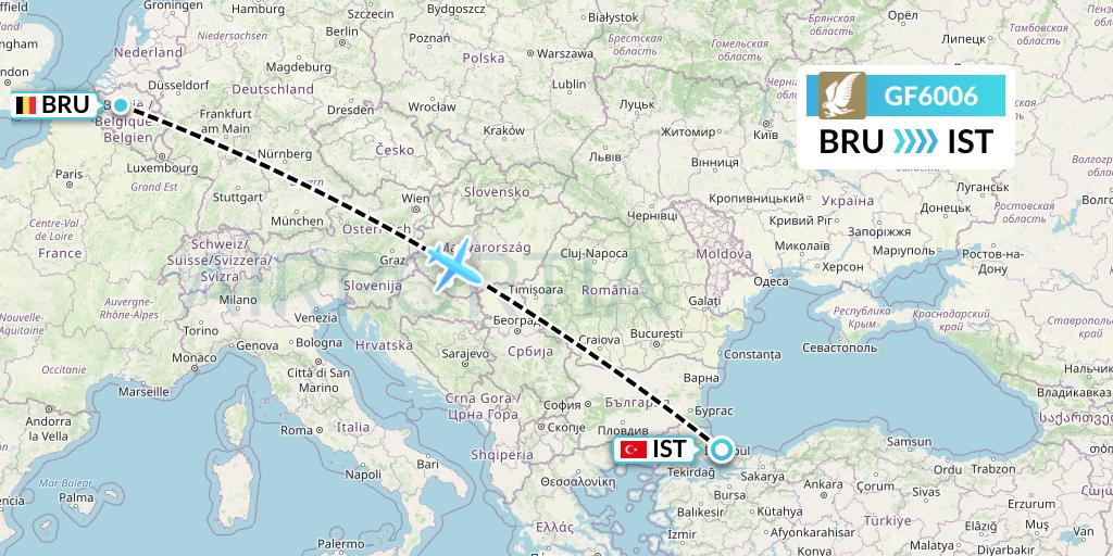GF6006 Gulf Air Flight Map: Brussels to Istanbul