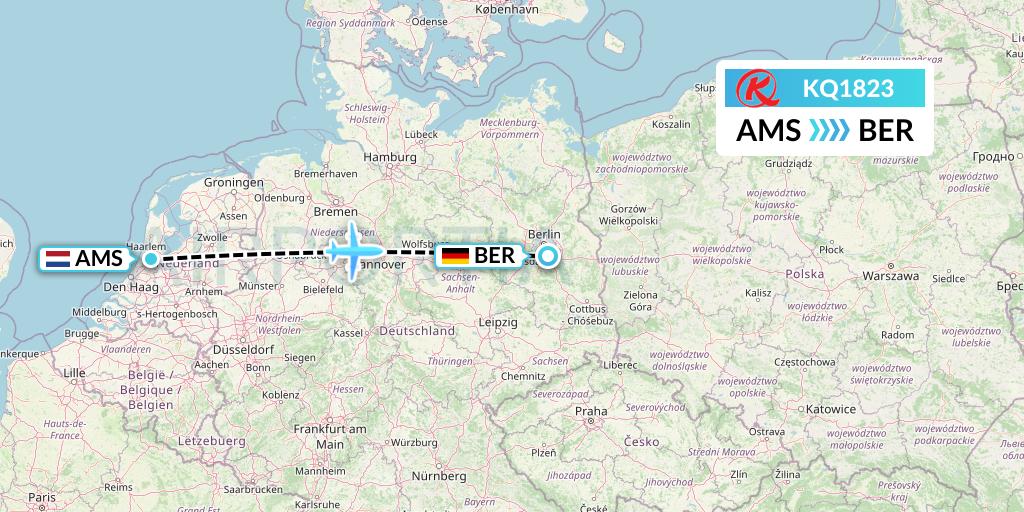 KQ1823 Kenya Airways Flight Map: Amsterdam to Berlin