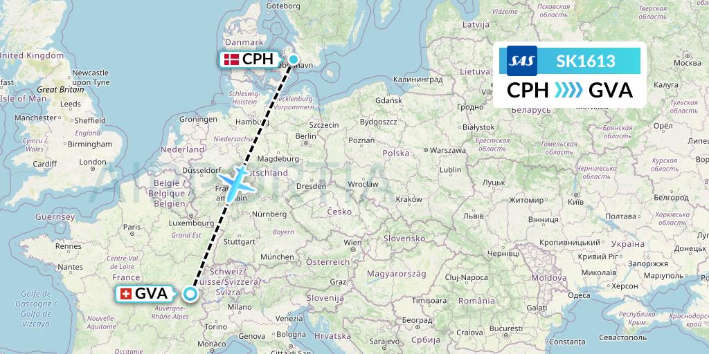 SK1613 SAS Flight Map: Copenhagen to Geneva