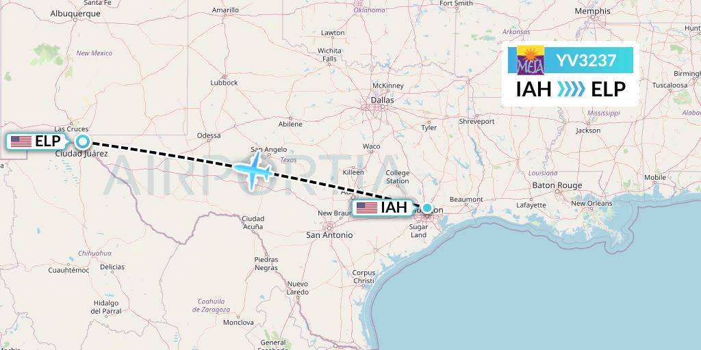 YV3237 Mesa Airlines Flight Map: Houston to El Paso