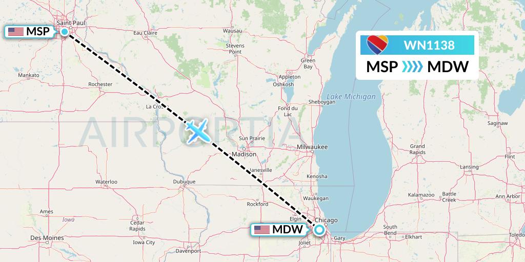 WN1138 Southwest Airlines Flight Map: Minneapolis to Chicago