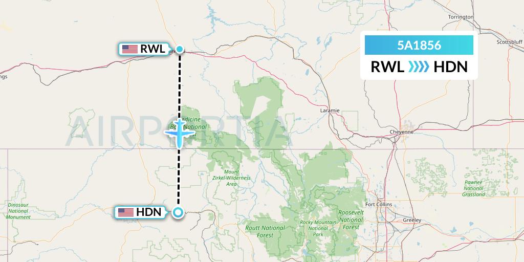5A1856 Alpine Air Express Flight Map: Rawlins to Hayden