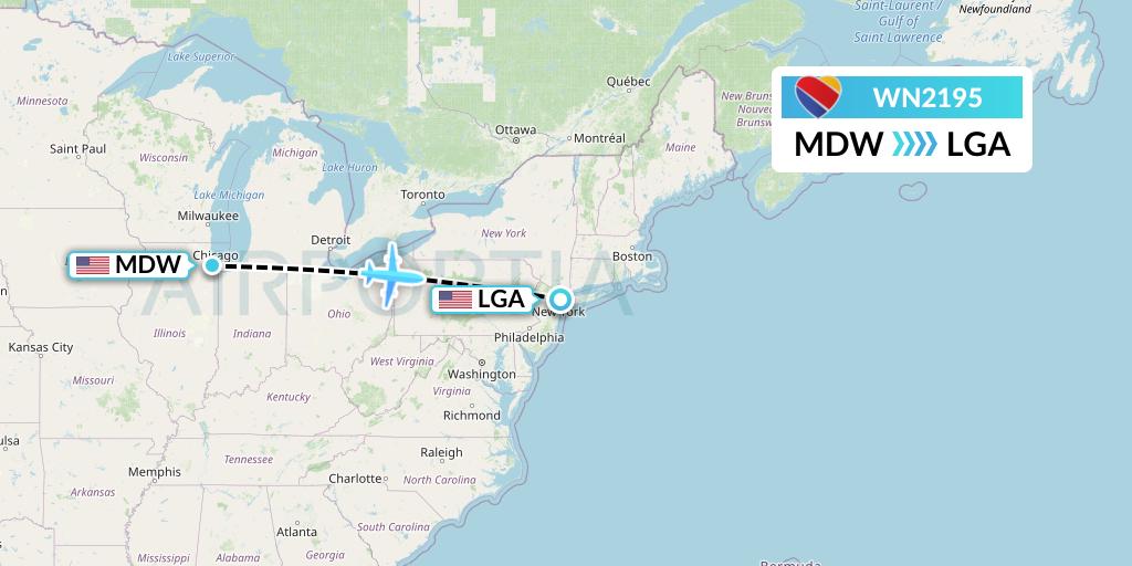 WN2195 Southwest Airlines Flight Map: Chicago to New York