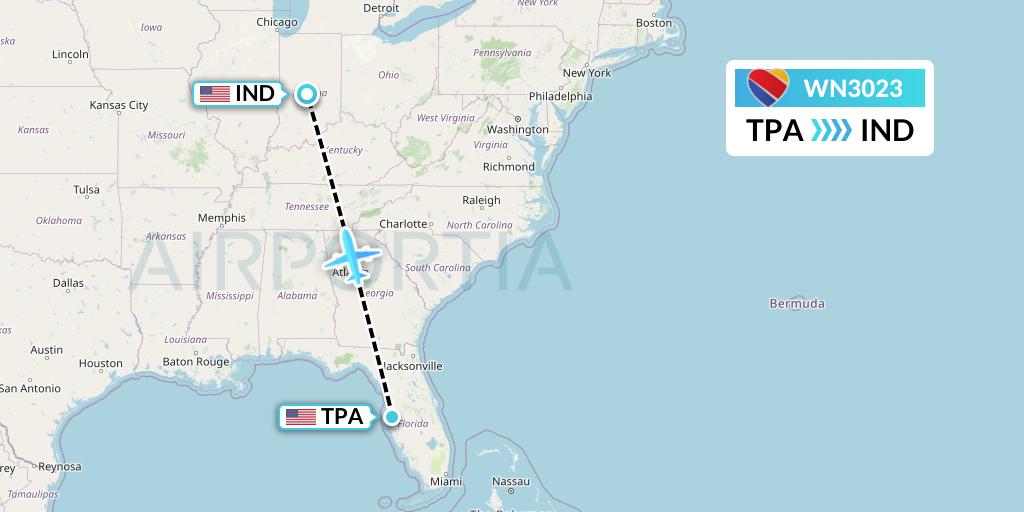 WN3023 Southwest Airlines Flight Map: Tampa to Indianapolis