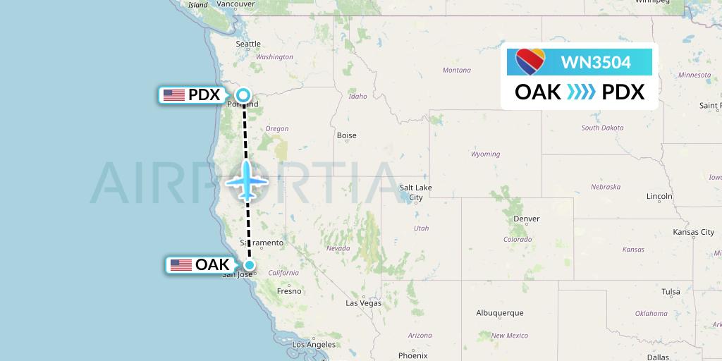 WN3504 Southwest Airlines Flight Map: Oakland to Portland