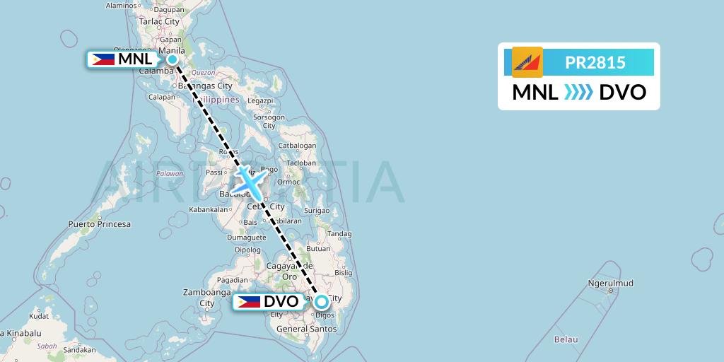 PR2815 Philippine Airlines Flight Map: Manila to Davao City