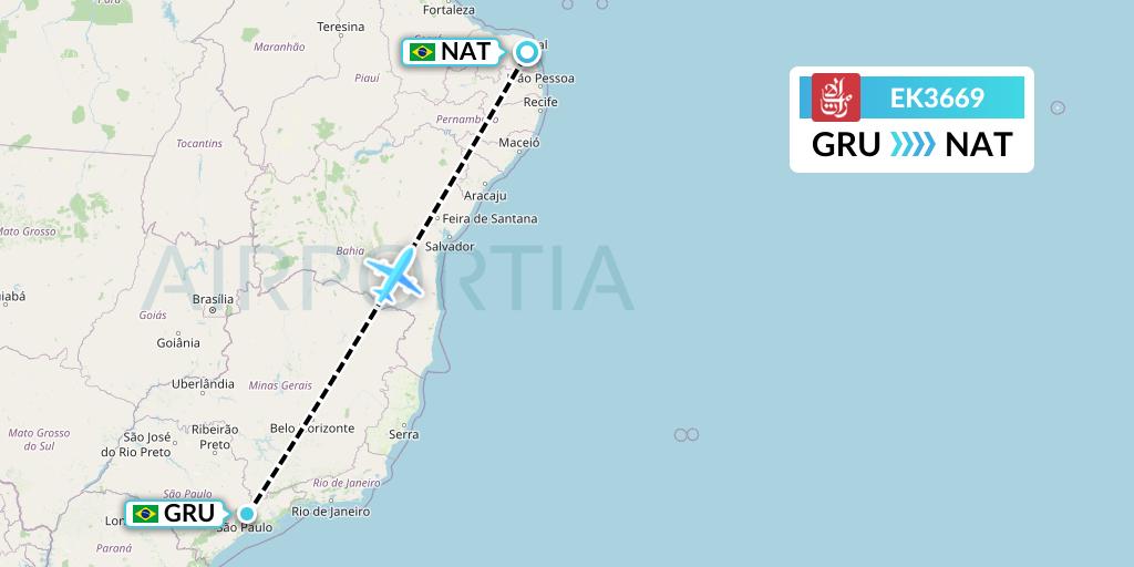 EK3669 Emirates Flight Map: Sao Paulo to Natal
