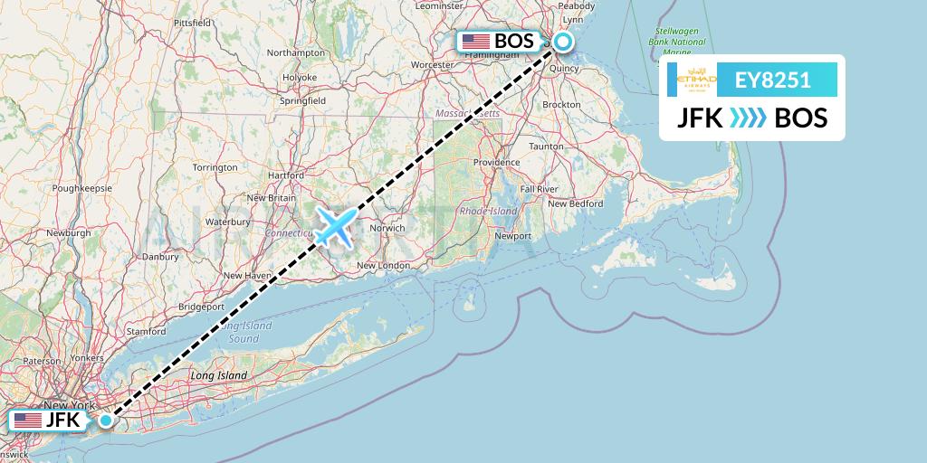EY8251 Etihad Airways Flight Map: New York to Boston