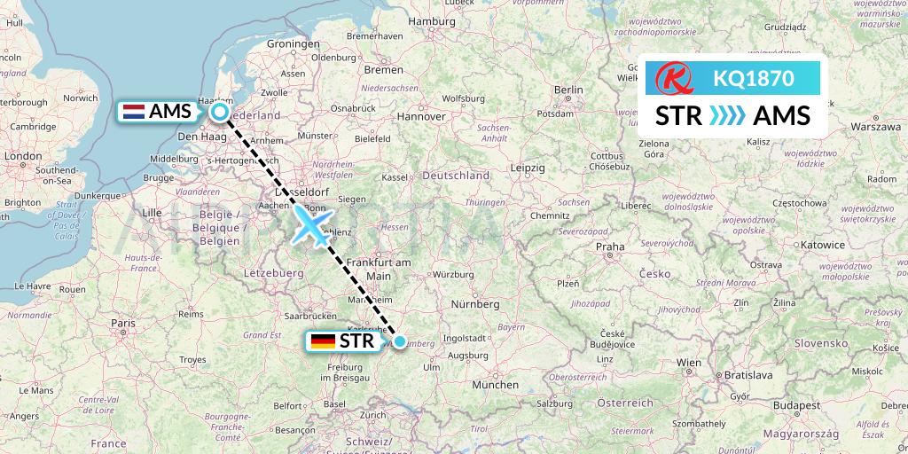 KQ1870 Kenya Airways Flight Map: Stuttgart to Amsterdam