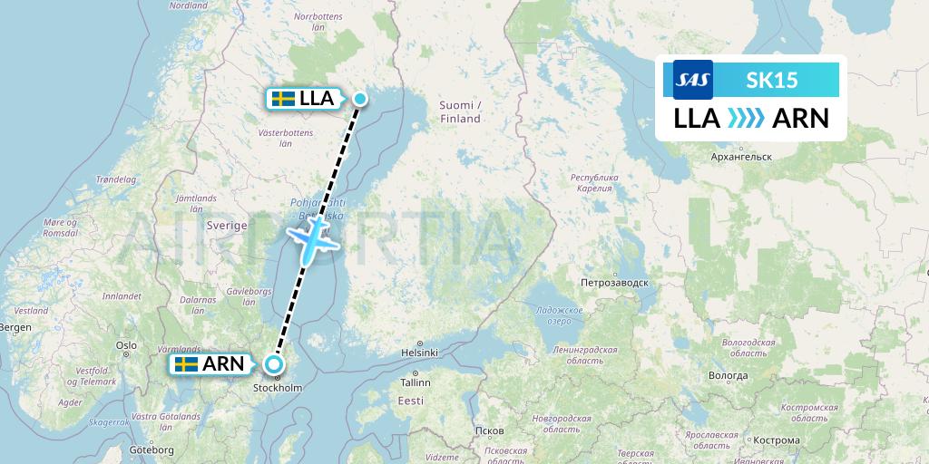 SK15 SAS Flight Map: Lulea to Stockholm