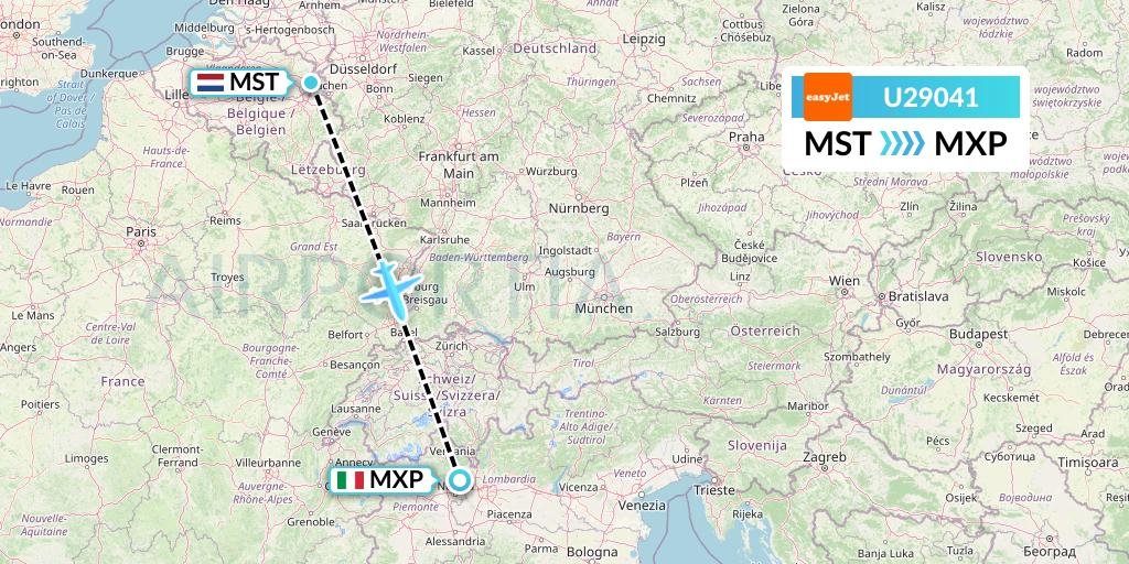 U29041 EasyJet Flight Map: Maastricht to Milan