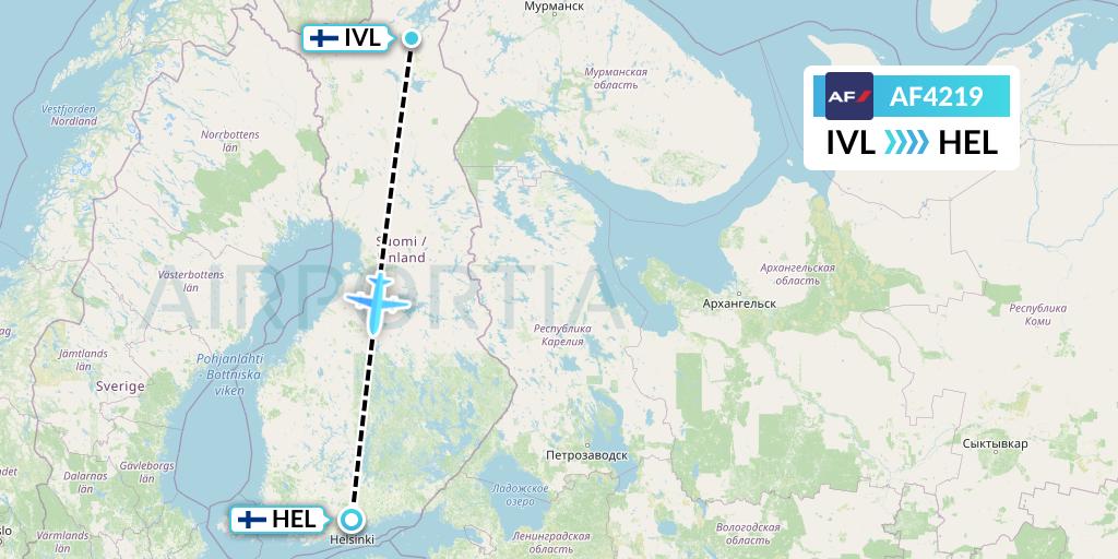 AF4219 Air France Flight Map: Ivalo to Helsinki