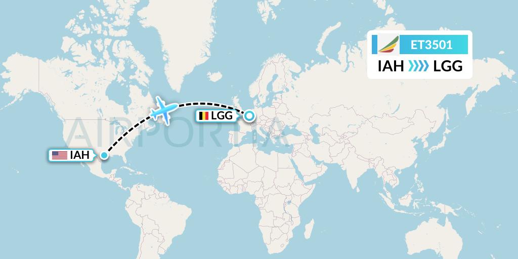 ET3501 Ethiopian Airlines Flight Map: Houston to Liege