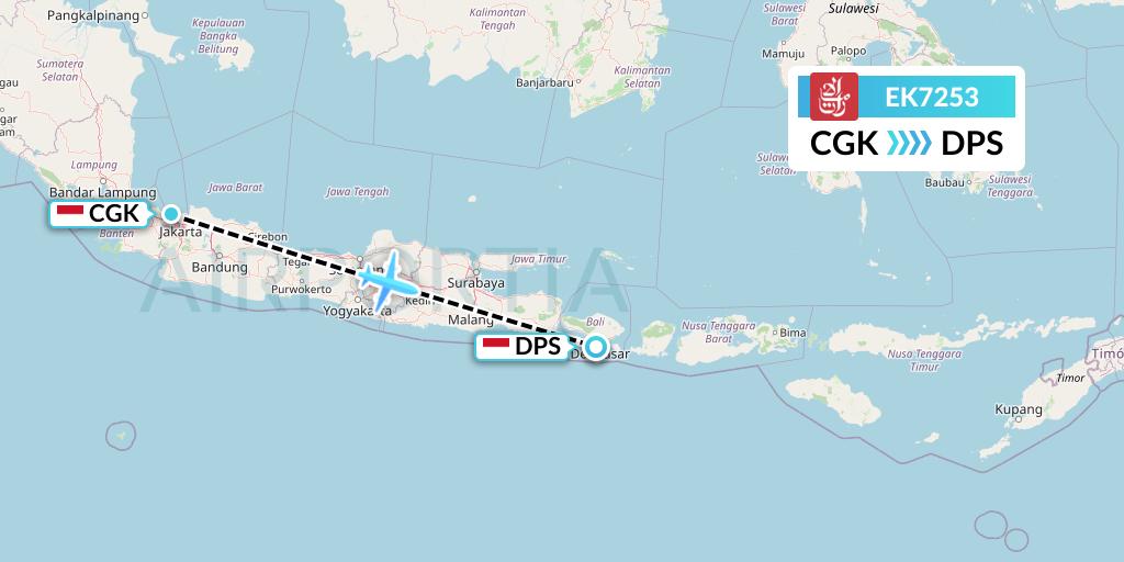 EK7253 Emirates Flight Map: Jakarta to Denpasar