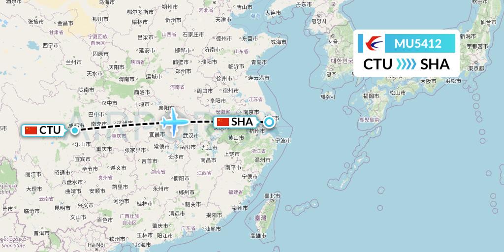 MU5412 China Eastern Airlines Flight Map: Chengdu to Shanghai