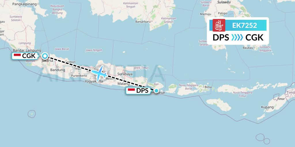 EK7252 Emirates Flight Map: Denpasar to Jakarta