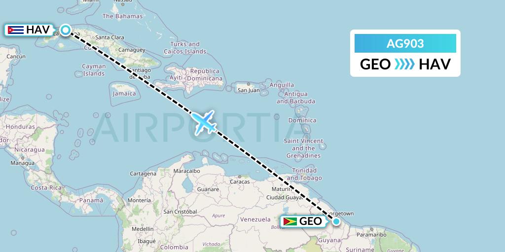 AG903 Aruba Airlines Flight Map: Georgetown to Havana