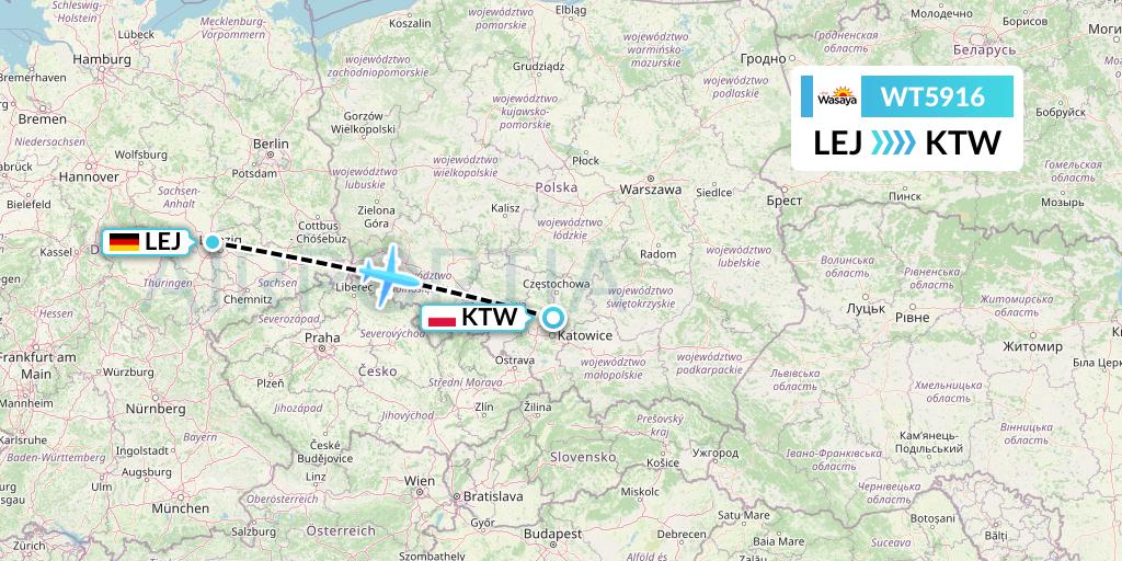 WT5916 Swiftair Flight Map: Leipzig to Katowice