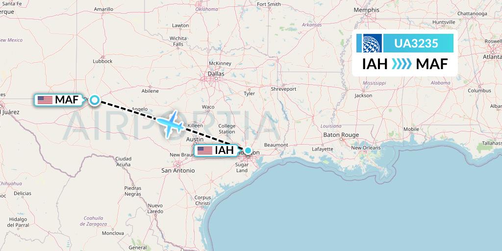 UA3235 United Airlines Flight Map: Houston to Midland