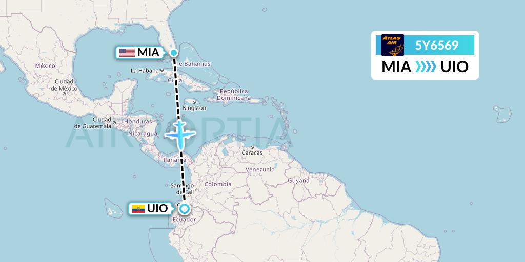 5Y6569 Atlas Air Flight Map: Miami to Quito