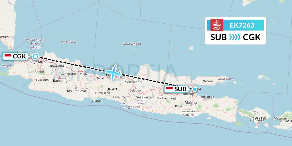 EK7263 Emirates Flight Map: Surabaya to Jakarta
