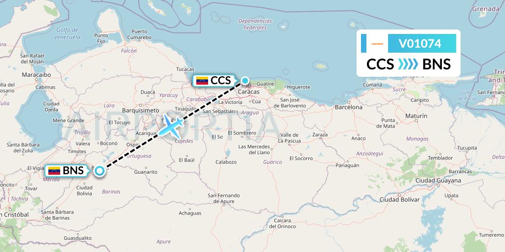 V01074 Conviasa Flight Map: Caracas to Barinas