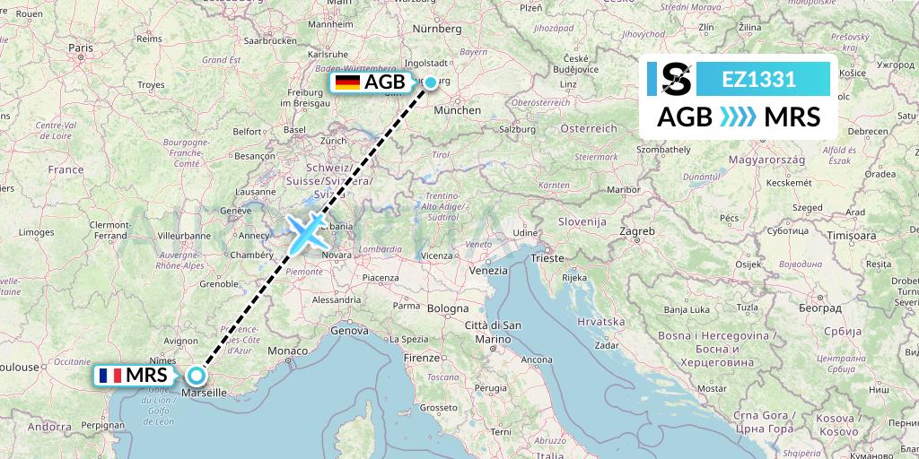 EZ1331 Sun-Air Flight Map: Augsburg to Marseille