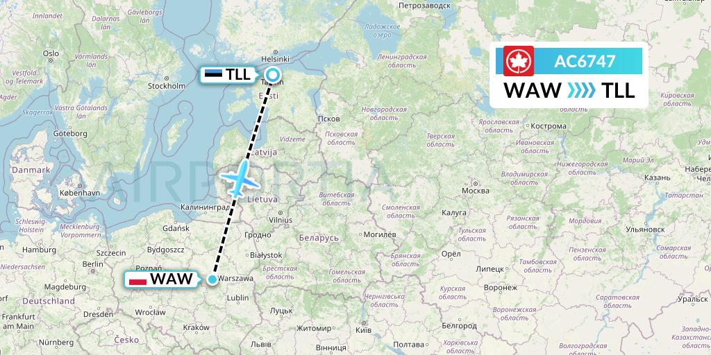 AC6747 Air Canada Flight Map: Warsaw to Tallinn