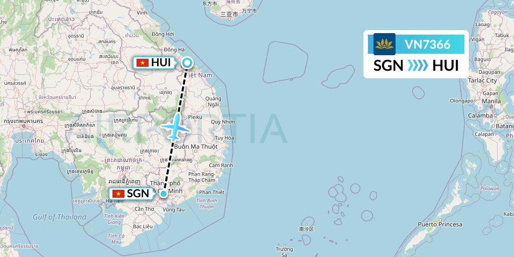 VN7366 Vietnam Airlines Flight Map: Ho Chi Minh City to Hue