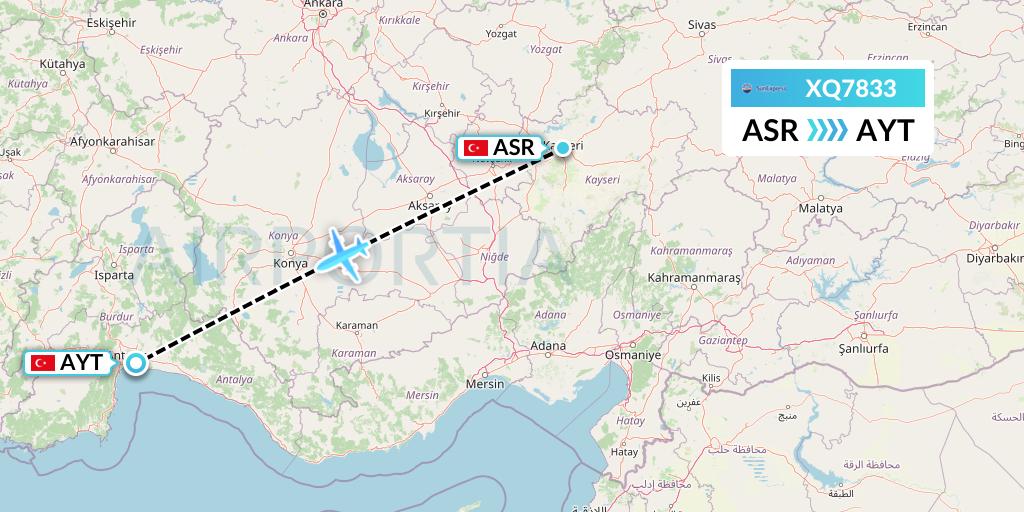 XQ7833 SunExpress Flight Map: Kayseri to Antalya