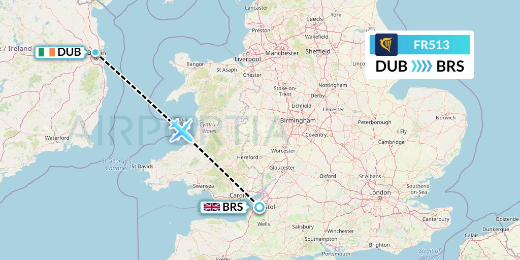 FR513 Ryanair Flight Map: Dublin to Bristol