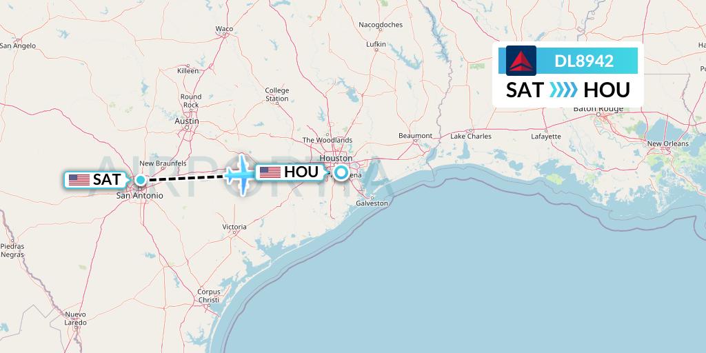 DL8942 Delta Air Lines Flight Map: San Antonio to Houston