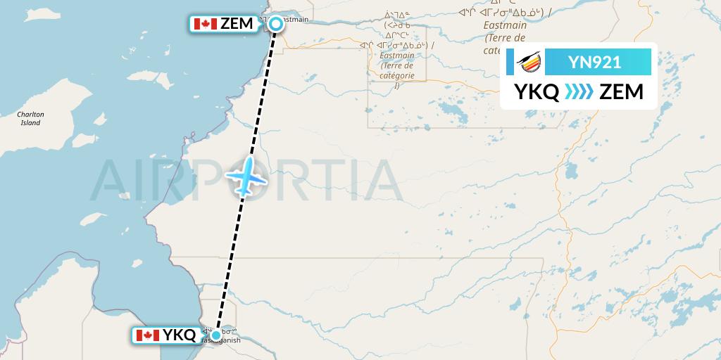 YN921 Air Creebec Flight Map: Waskaganish to Eastmain River