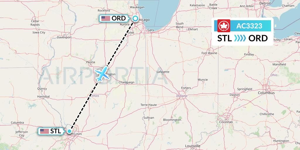 AC3323 Air Canada Flight Map: St. Louis to Chicago