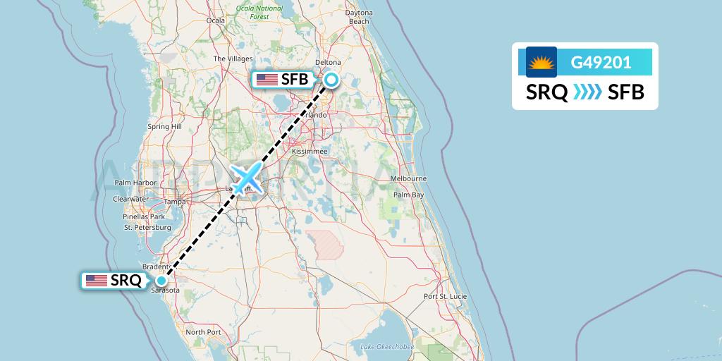 G49201 Allegiant Air Flight Map: Sarasota to Orlando